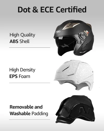 Vista 3 de YEMA Open Face Motorcycle Helmets, DOT Approved 3/4 Moped Helmet Dual Visor Quick Release Buckle, Helmets for Adults Motorcycle Men Women Helmets