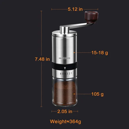 Vista 4 de Molinillo de café manual con 6 ajustes de grosor ajustables, molinillo de café con manivela de mano con rebabas de cerámica para granos de expreso