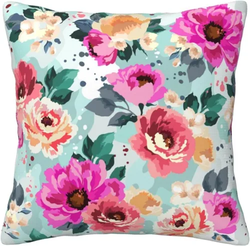 Vista 7 de Fundas de almohada de 20 x 20 pulgadas, fundas de almohada decorativas con flores moradas, fundas de cojín decorativas para sala, fundas de almohada