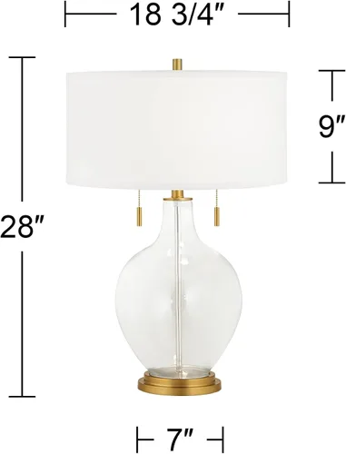 Vista 4 de Color + Plus Toby - Lámpara de mesa de cristal moderna de 28 pulgadas de alto, cadena de tirar, acabado de latón dorado, tela única, pantalla
