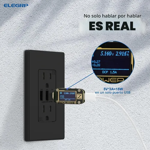 Vista 4 de ELEGRP Tomacorrientes USB, toma de pared de 3 puertos, toma eléctrica de 30 W 6.0 A resistente a manipulaciones, toma de corriente de 15 amperios