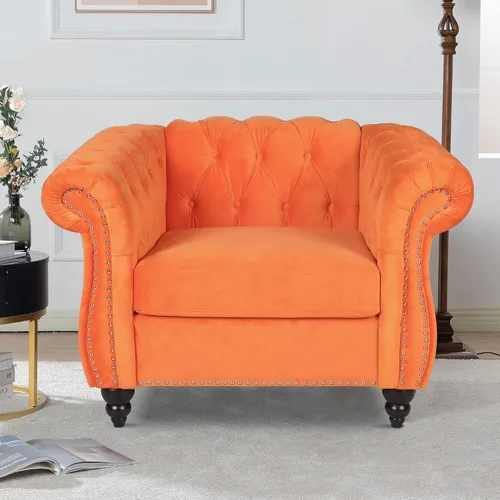 Vista 9 de LEVNARY Sillón Chesterfield de Terciopelo, Sillón Individual de Estilo Moderno de Mediados del Siglo con Respaldo de Botones y Decoración con Beige