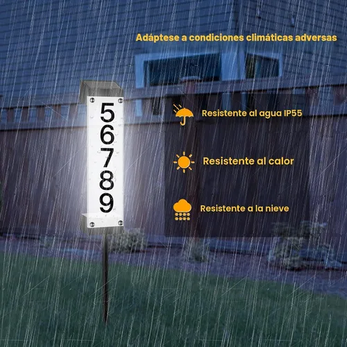 Vista 4 de Números solares de casa para exteriores, letrero de dirección solar iluminado placa números de dirección para casas, impermeable, LED, alimentado