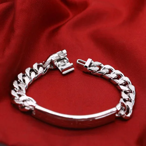 Vista 5 de Pulsera clásica de plata de ley 925 con diseño italiano de plata de ley 100% 925, exquisita pulsera de tótem tallado de 0.394in, 7-10 pulgadas