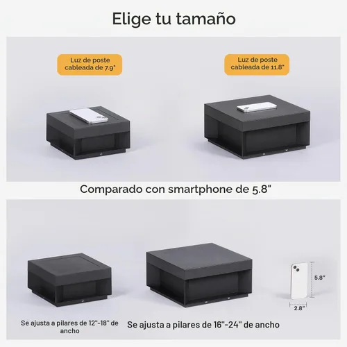 Vista 5 de MVBT Luces de poste al aire libre con cableado fijo, luces de columna de 7.9" AC100-240V, luz de pila moderna impermeable, luz de tapa de poste