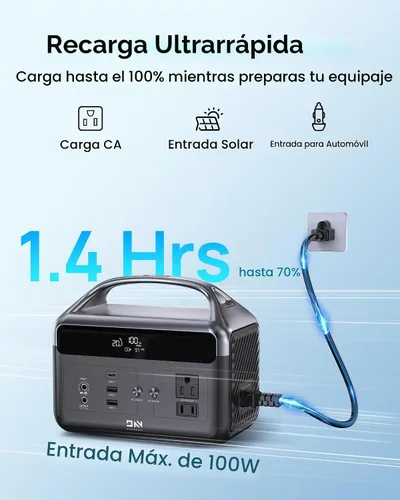 Vista 3 de DaranEner central eléctrica portátil 300W, generador solar 192Wh LiFePO4 Negro oscuro