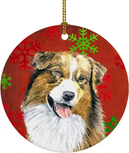 Vista 46 de Caroline's Treasures Affenpinscher - Adorno de cerámica para colgar en el árbol de Navidad con copos de nieve rojos y verdes, para el hogar