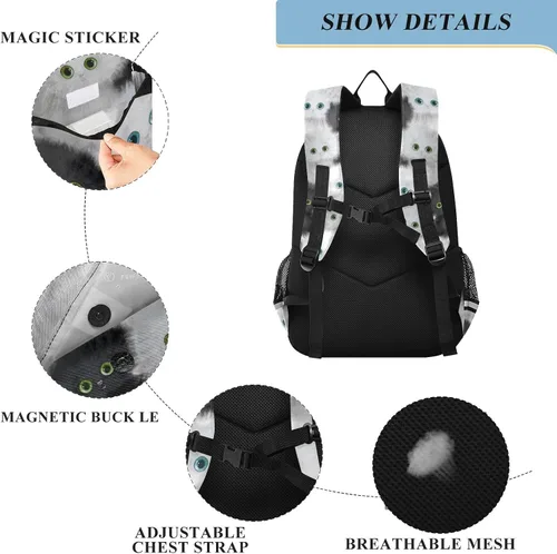 Vista 3 de senya Mochila para niños y niñas, mochila de calavera pirata dorada, mochila para estudiantes, mochila para escuela, primaria, adolescentes, Gato