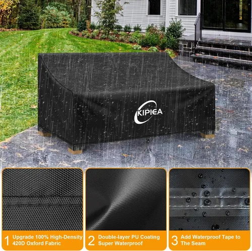 Vista 3 de Kipiea Funda para sofá de patio, funda resistente para sofá de exteriores, impermeable, para invierno, funda para muebles de patio de 2 plazas