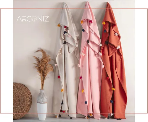 Vista 9 de Manta 100% algodón, suave, lisa y duradera, para sofá, cama, estilo piqué con decoración de pompones, mantas de algodón tamaño Queen, ideal
