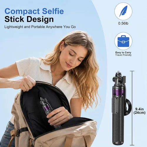 Vista 6 de Trípode magnético 4 en 1 para iPhone con tornillo de 1/4 pulgadas, trípode MagSafe Selfie Stick de 53 pulgadas con control remoto inalámbrico