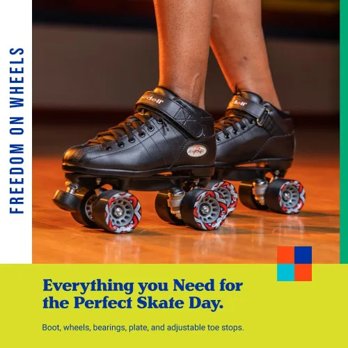 Vista 5 de Riedell Skates R3 patines Ultra-Durable, Sonar Cayman Wheels, Nylon Plate, Precision Fit, Roller Skates, ABEC-5 Bearings, Velcro Cinch Strap