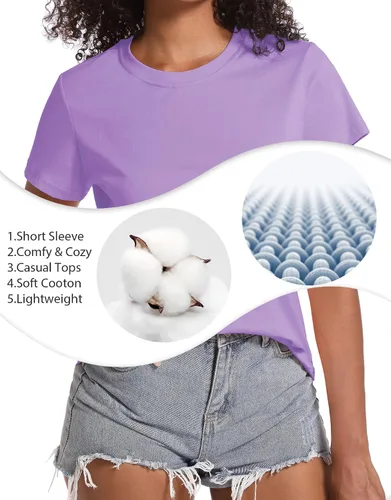 Vista 5 de TACVASEN Camisetas de algodón para mujer, camiseta de manga corta, casual, camisetas básicas con cuello redondo