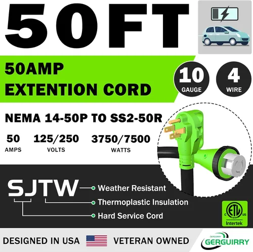 Vista 3 de Gerguirry Cable de alimentación de extensión RV de 50 amperios, 50 pies bloqueable resistente 6/3 + 8/1 SJTW AWG cable, NEMA 14-50P a SS2-50R