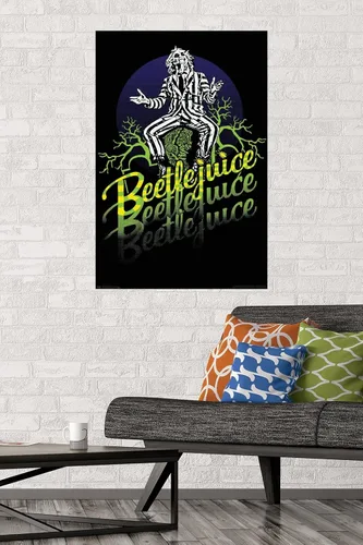 Vista 2 de Trends International Beetlejuice - Póster de pared de neón amarillo y verde, 22.375 x 34 pulgadas, versión premium sin marco