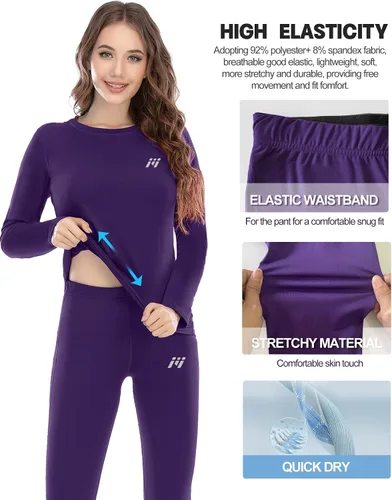 Vista 4 de MEETWEE Ropa interior térmica para mujer, conjunto de capa base cálida de invierno superior e inferior, equipo de esquí para clima frío con forro