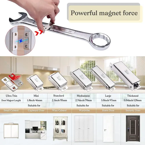 Vista 2 de Jiayi Paquete de 4 imanes ultrafinos para cajones + 4 paquetes de 30 libras de capturas magnéticas para gabinete de cocina