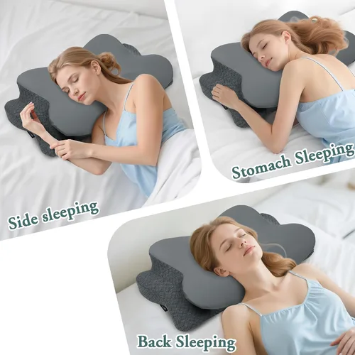 Vista 3 de Almohada cervical para dormir, almohadas de espuma viscoelástica para aliviar el dolor de cuello, almohada ergonómica de contorno de apoyo