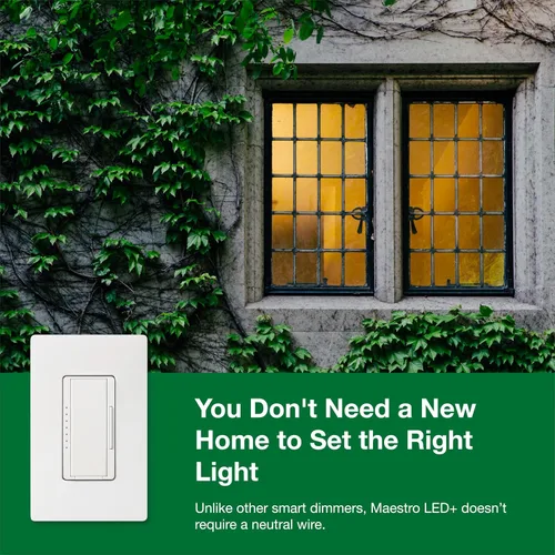 Vista 7 de Lutron - Interruptor de atenuación Maestro LED+ para bombillas LED regulables, halógenas e incandescentes, 150 W/unifolar o multiubicación, Biscuit