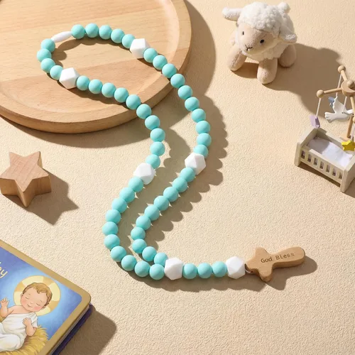 Vista 15 de Misdary Rosario de Bebé Regalo de Bautismo de Silicona Dios Bendiga a los Niños Primer Rosario con Cruz Suministros para Fiesta de Bautismo del 1er