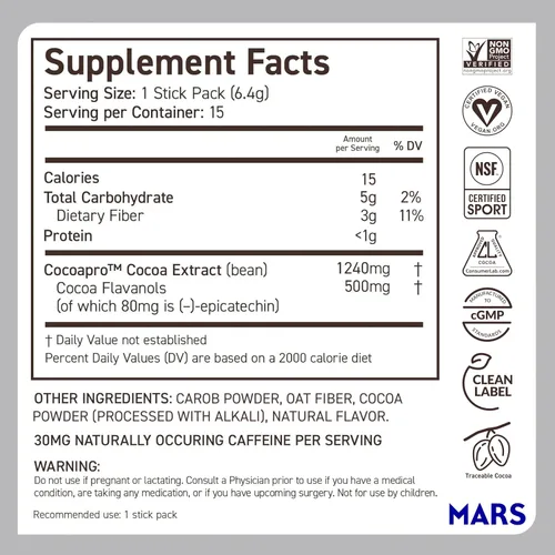 Vista 8 de CocoaVia Cardio Health Cacao en polvo, 15 palitos de una sola porción, 500 mg de flavanoles de cacao, apoya la salud del corazón, aumenta el óxido