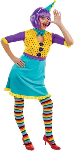 Vista 3 de Fun Shack Disfraz de payaso para mujer, colorido, disfraz de Halloween, disponible en tallas S, M, L