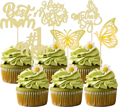 Vista 24 de Gyufise 1 paquete de decoración para pastel del día de la madre, la mejor mamá del mundo, con flores de mariposa, decoración de pastel de cumpleaños