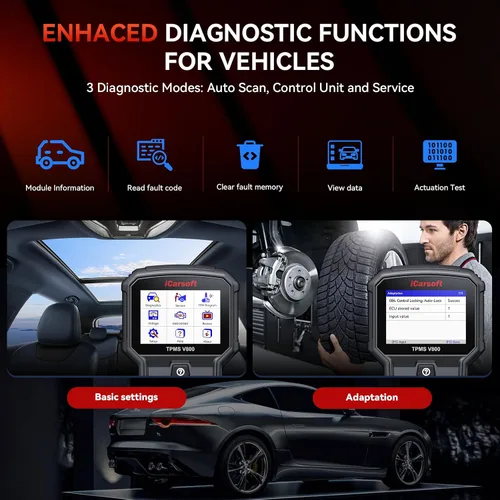 Vista 6 de iCarsoft TPMS V800 Herramienta de programación y reaprendizaje TPMS con 4 sensores - Escáner de diagnóstico OBD2