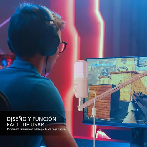 Vista 7 de Micrófono de condensador RGB de doble patrón para PC/PS5 Rosa salmón