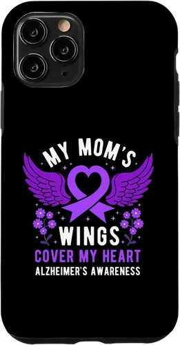 Vista 10 de Funda morada para iPhone 14 My Mom's Wings Cover My Heart Alzheimer's Awareness