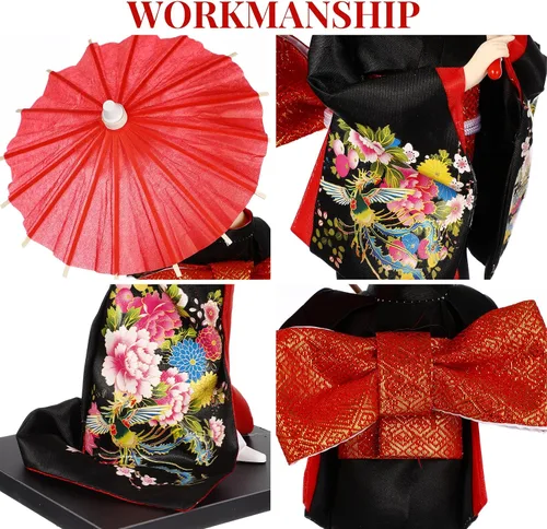 Vista 2 de jojofuny Figura de muñeca japonesa de Geisha de 11.22 pulgadas, estatua de muñeca asiática para decoración del hogar y la oficina, cultura japonesa