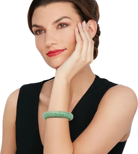 Vista 2 de Ross-Simons Carved Jade Bangle Bracelet With 14kt Yellow Gold