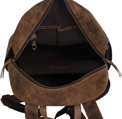 Vista 7 de KomalC Mochila de cuero para laptop para mujeres y hombres, viajes, senderismo, viajes, bolsa de campamento, desgastado bronceado, 15 pulgadas