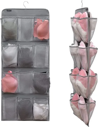 Vista 10 de Organizador de zapatos colgante de doble cara para armario con colgador giratorio, soporte para zapatos colgante con 24 bolsillos grandes