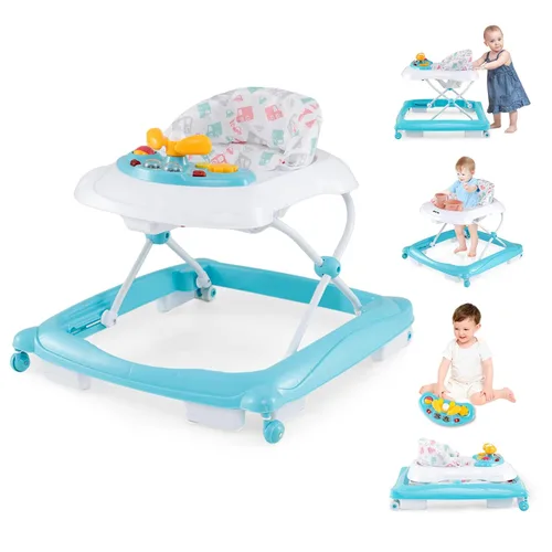 Vista 11 de BABY JOY Andador de bebé, caminador de actividad plegable 4 en 1 con altura ajustable, música, luces, caminador de empuje antivuelco para niños