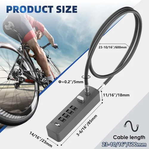 Vista 5 de Cerraduras de cable con combinación, cuerda de acero de 23.6 pulgadas para snowboard con combinación de 4 dígitos, cerraduras de puerta ajustables