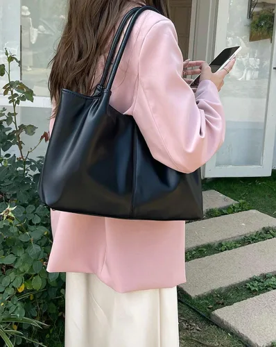 Vista 3 de Bolso de mano para mujer, bolso de hombro, bolso de mano de poliuretano suave, bolso de hombro grande a la moda, bolso de mano con asa superior