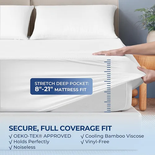 Vista 6 de TASTELIFE Protector de Cama Gemela Impermeable, Funda de Colchón Ultra Suave y Transpirable con Bolsillo Profundo Ajustable de hasta 8"-21