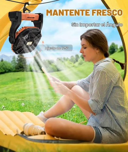 Vista 7 de Ventilador de camping recargable portátil - Ventiladores de batería con luz LED, silencioso de 20000 mAh, ventiladores de escritorio de 4