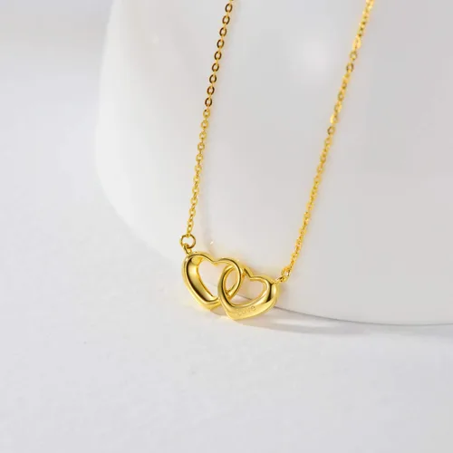 Vista 4 de SISGEM - Collar de oro de 18 quilates con doble corazón para mujer grabado en oro fino regalo para ella 172in