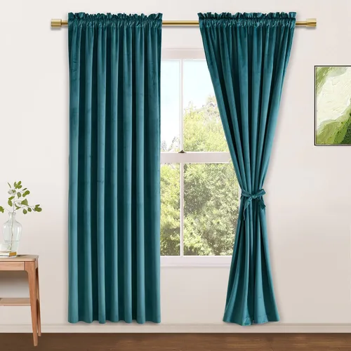 Vista 39 de JIUZHEN Cortinas de terciopelo beige de 63 pulgadas de ancho x 63 pulgadas de largo, cortinas de terciopelo retro suaves con bolsillo para barra