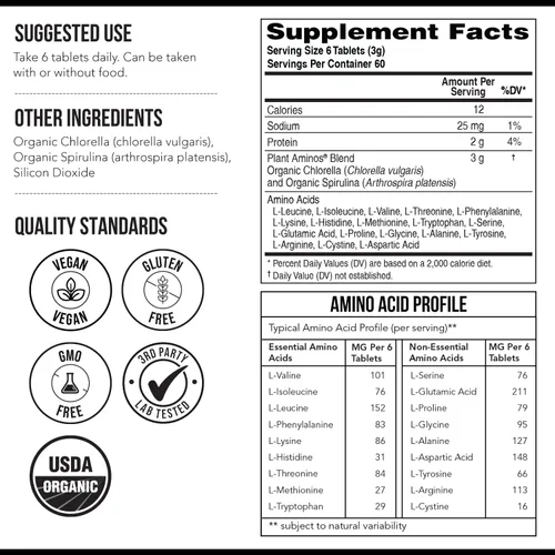 Vista 2 de Suplemento de Aminoácidos Esenciales Orgánicos Plant Aminos (EAAs) y BCAA - 100% a Base de Plantas Crudas, Vegano - Todos los 9 Aminoácidos