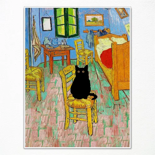 Vista 15 de XMJJQQ Lienzo enmarcado negro de Vincent Van Gogh, arte para pared, impresiones famosas, pintura para dormitorio en Arles, divertido póster estético