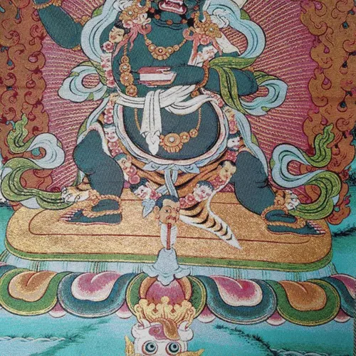 Vista 6 de Tapiz de budismo tibetano Thangka con bordado de seda, color negro, Wenshu Manjushri Tangka Fengshui, mural, pintura mural para colgar en la pared