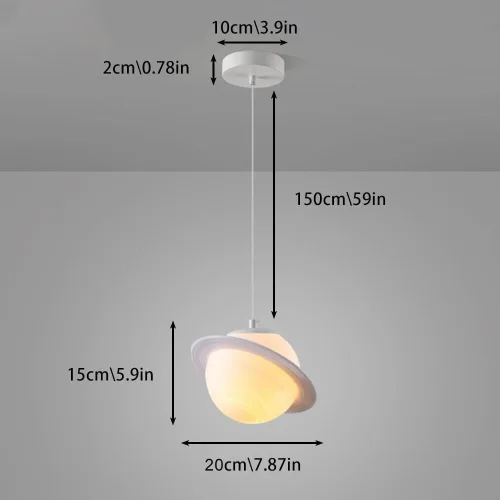 Vista 6 de Lámpara colgante de planeta con anillo de impresión 3D con bolas blancas, lámpara colgante de techo moderna para dormitorio, comedor, mesa