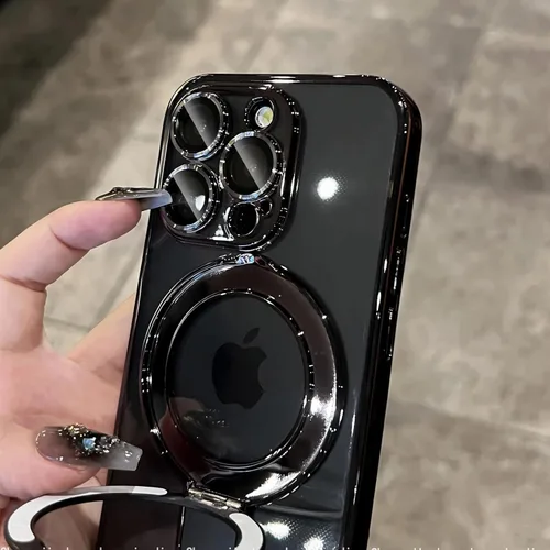 Vista 9 de Funda magnética para iPhone 14 Pro con soporte invisible, protector de lente de cámara integrado, a prueba de golpes