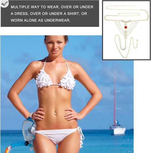 Vista 2 de Holibanna Sexy borla de cristal ropa interior tanga bragas club nocturno bragas de cristal bikini verano playa vientre cadera cintura cadena