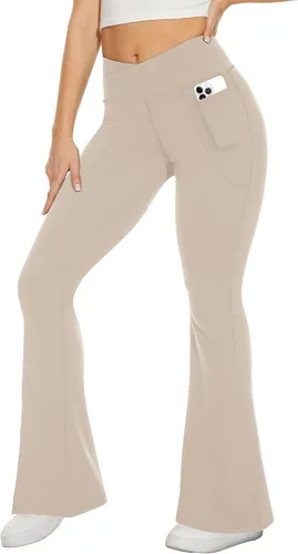 Vista 58 de TNNZEET Leggings acampanados negros para mujer, pantalones de yoga cruzados con bolsillos, corte de bota, leggings acampanados