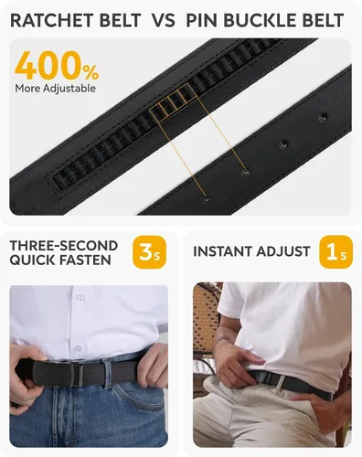 Vista 7 de CHAOREN Cinturón de vestir de cuero para hombre, paquete de 2 unidades, cinturón de trinquete para hombre para camisa de vestir y pantalones