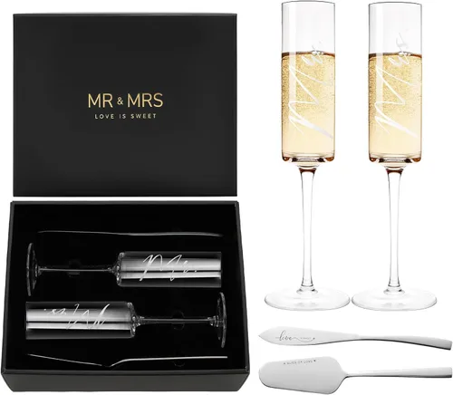 Vista 13 de AW BRIDAL - Juego de 2 copas de champán de aniversario con caja de madera Aniversario (marrón)